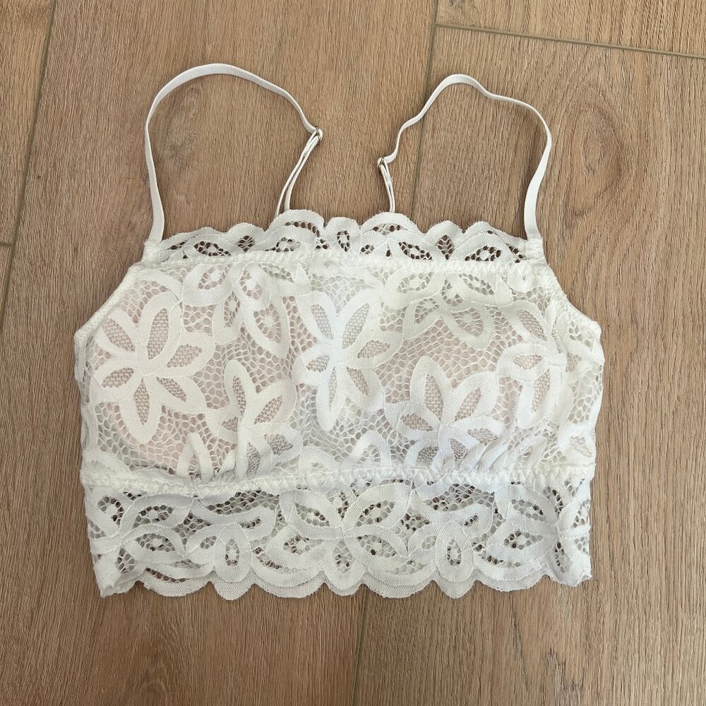 Abercrombie White Square Neck Lace Bralette, S